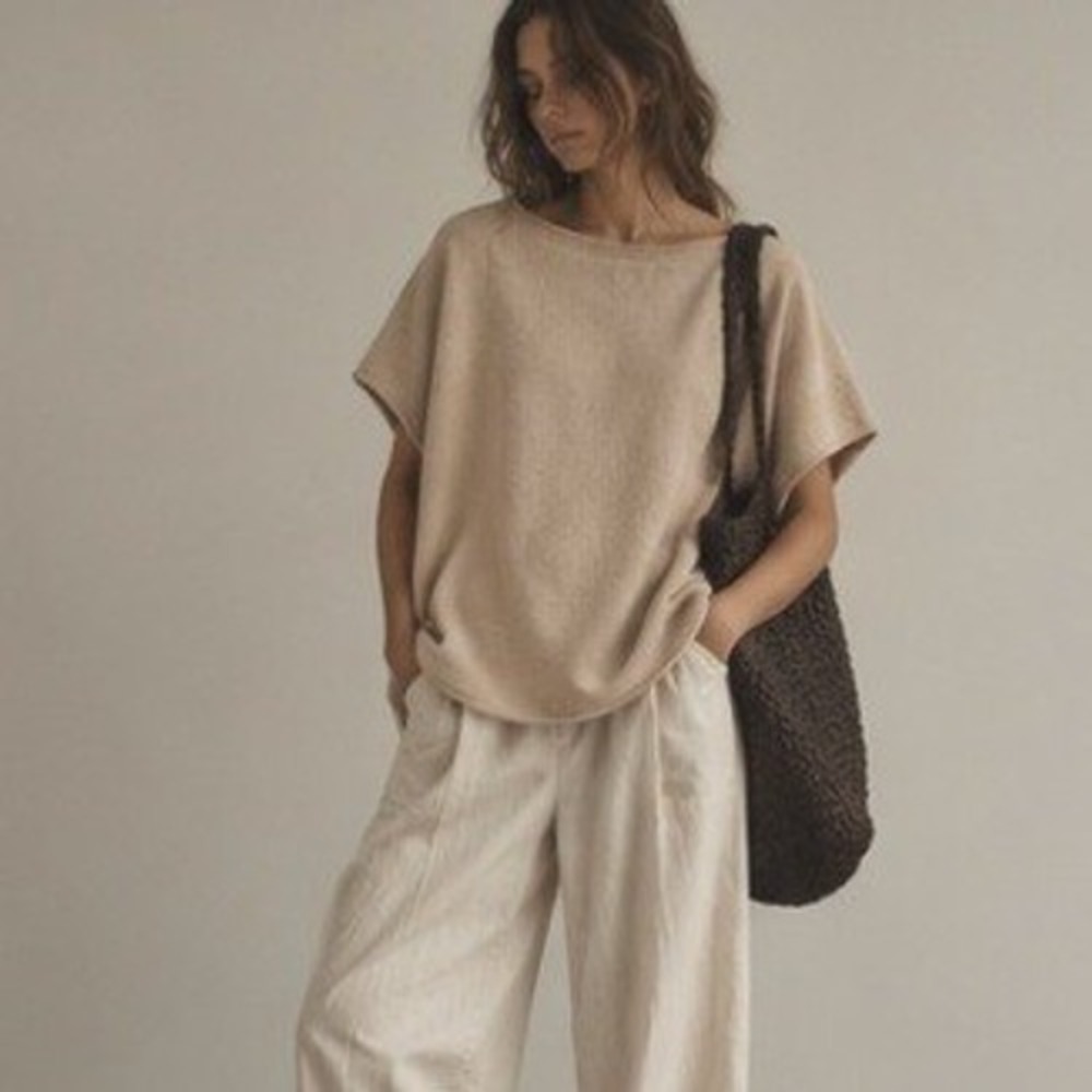 Cuyana Baby Alpaca Tan Oversized Poncho Sweater Top Regular Boho Scandi Heritage